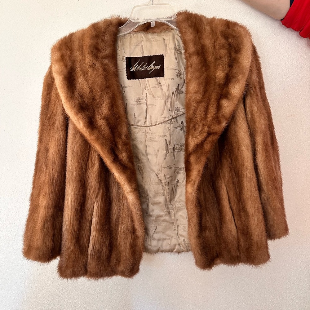 Nicholas Ungar Mink Fur Coat For Women Genuine Fur Vintage Coat Beige | Medium
